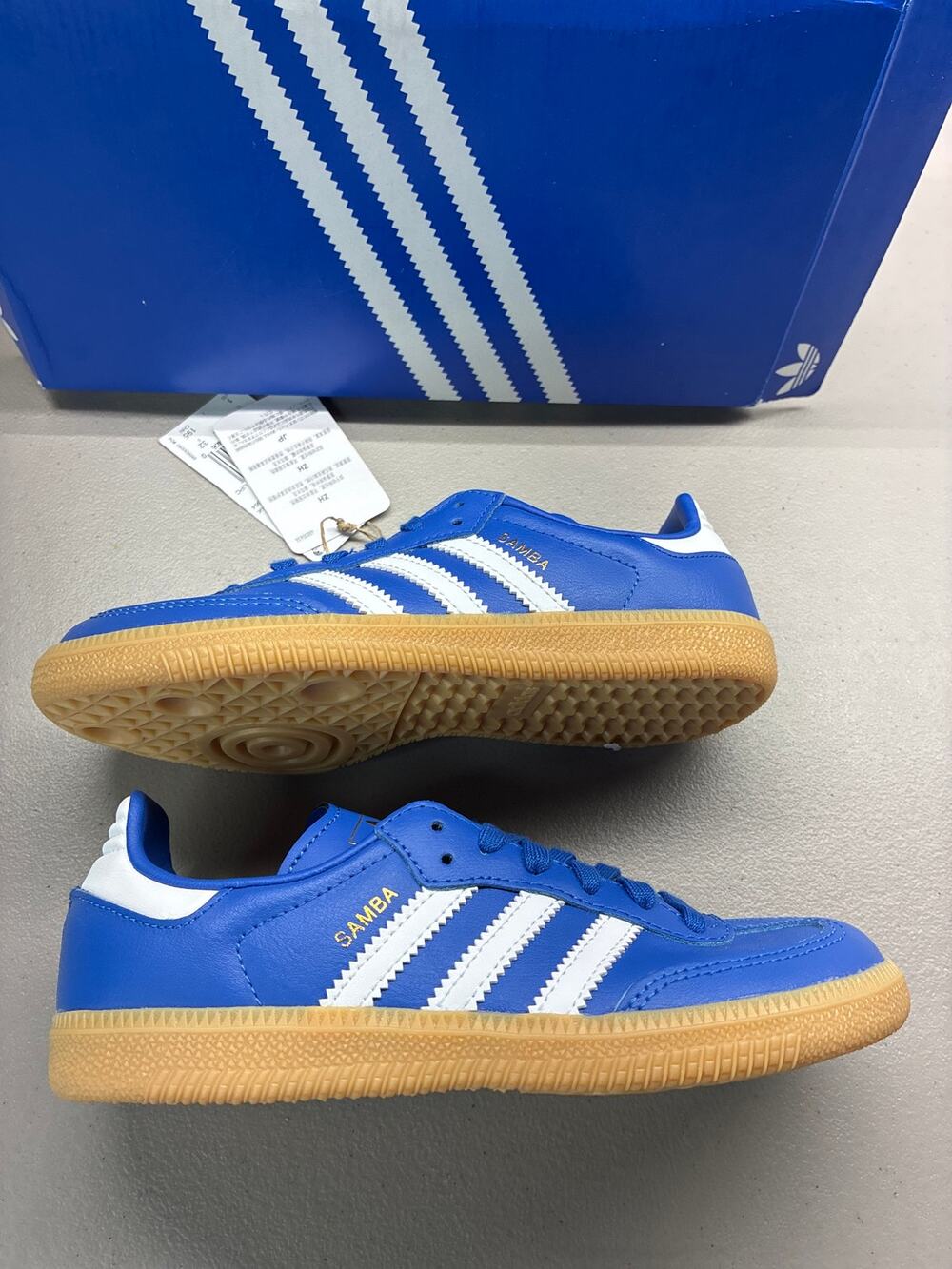 Adidas Samba OG C Blue White Gum Kids JR7431 Leather Shoes New in Box Size 1